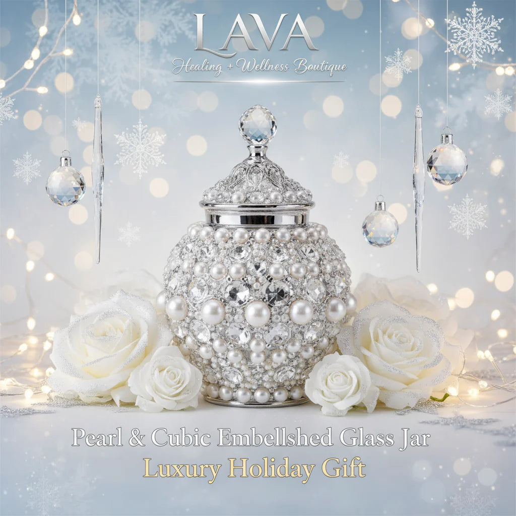 Pearl and cubic embellished glass jar
